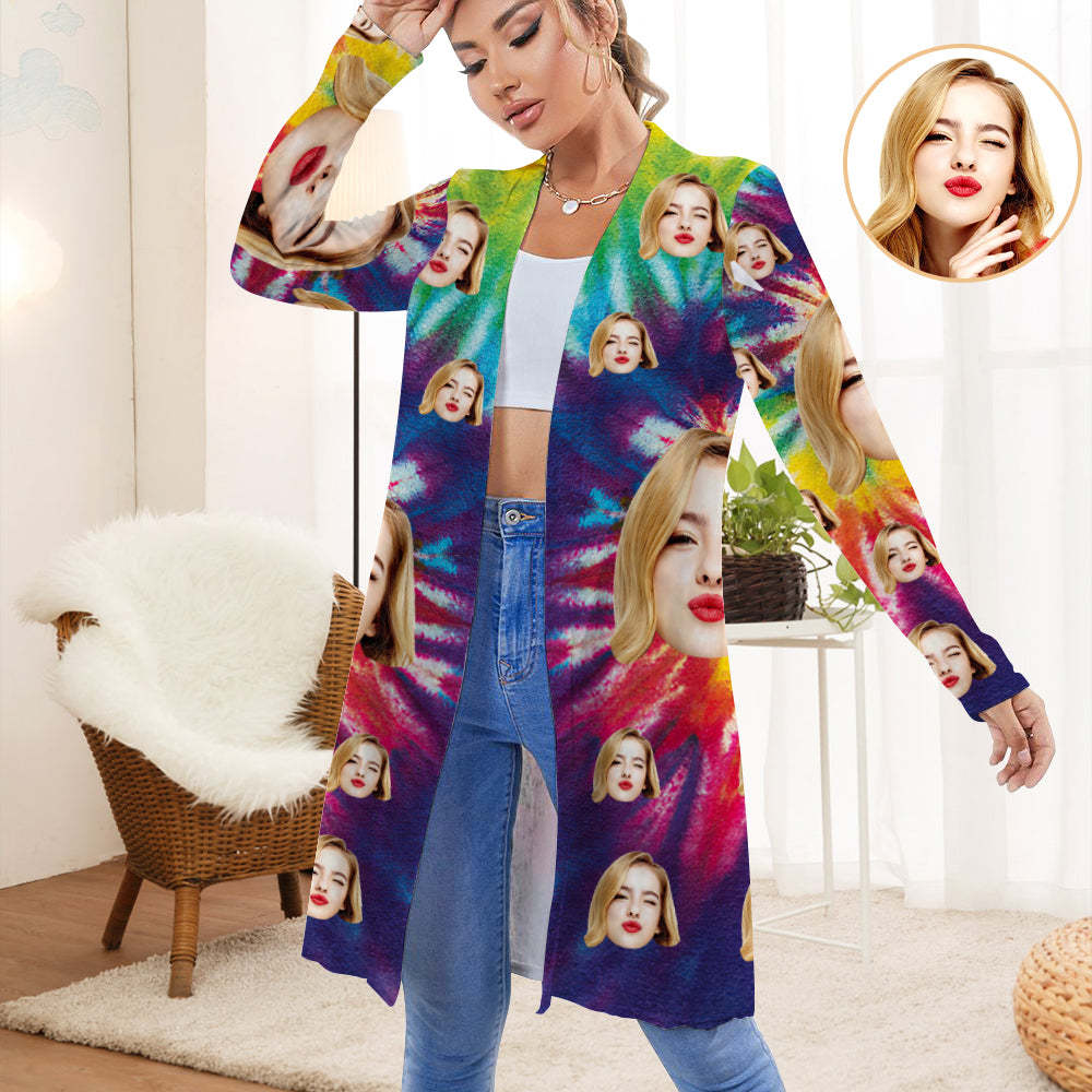 Personalized Face Rainbow Color Cardigan Women Long Sleeve Open Front Cardigans - MyFaceSocksAu