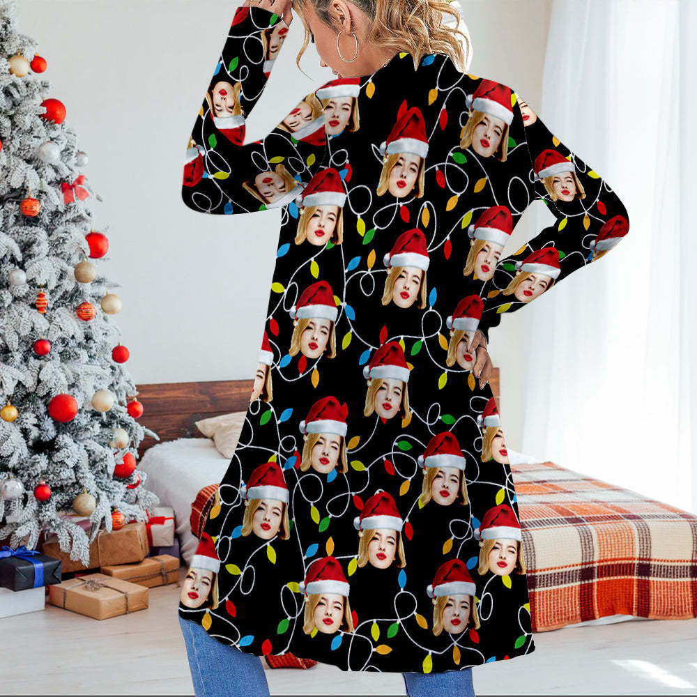 Personalized Face Christmas Cardigan Women Open Front Cardigans for Christmas Gifts - MyFaceSocksAu