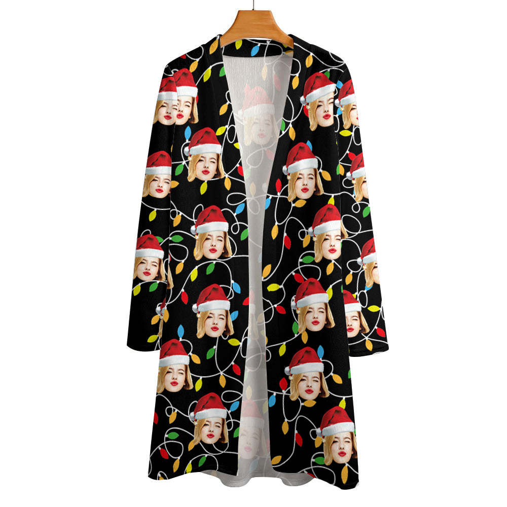 Personalized Face Christmas Cardigan Women Open Front Cardigans for Christmas Gifts - MyFaceSocksAu