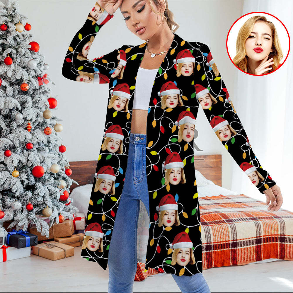 Personalized Face Christmas Cardigan Women Open Front Cardigans for Christmas Gifts - MyFaceSocksAu