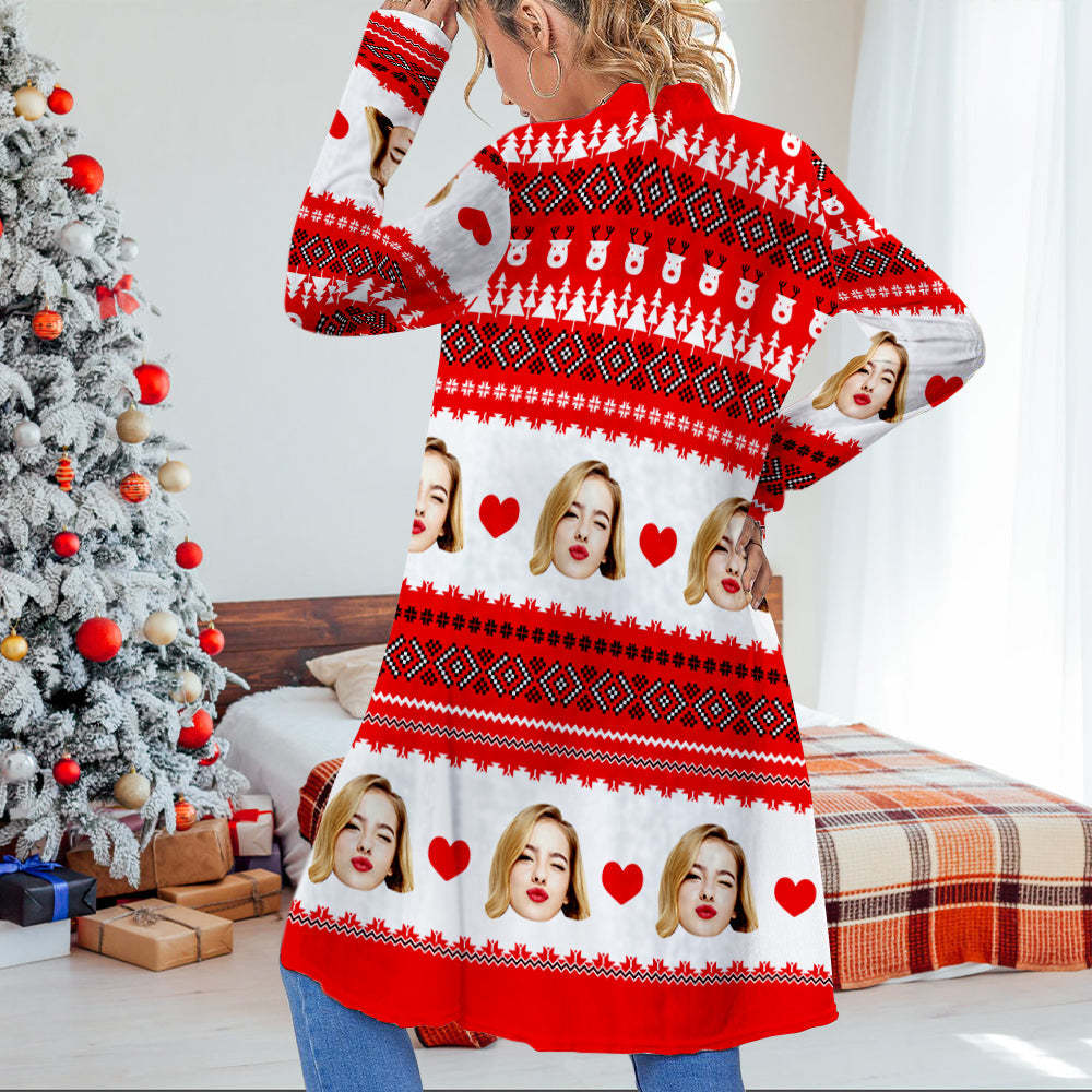 Personalized Christmas Cardigan Women Open Front Cardigans for Christmas Gifts - MyFaceSocksAu