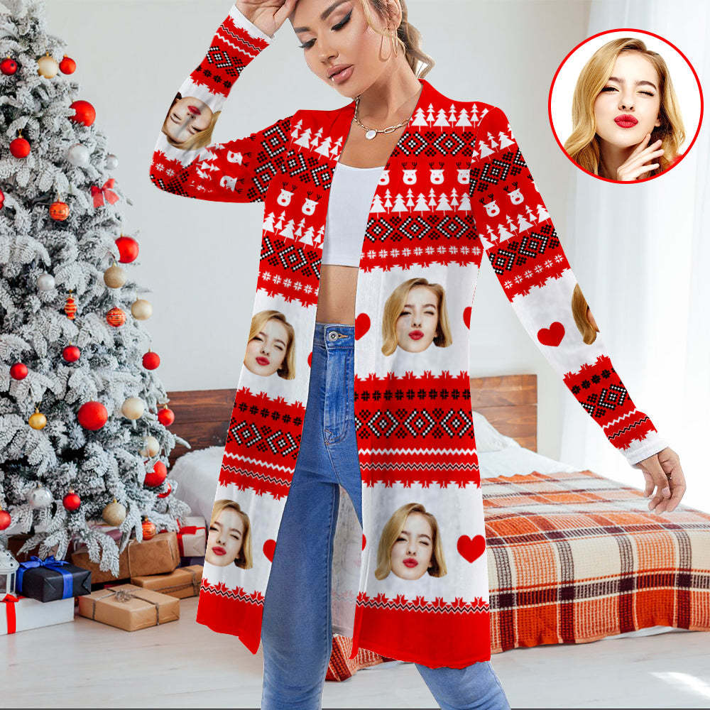 Personalized Christmas Cardigan Women Open Front Cardigans for Christmas Gifts - MyFaceSocksAu