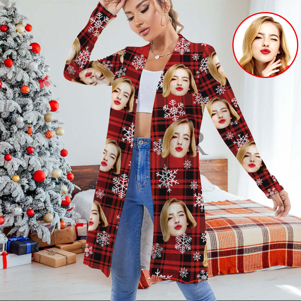 Personalized Face Cardigan Women Open Front Cardigans for Christmas Gifts - MyFaceSocksAu