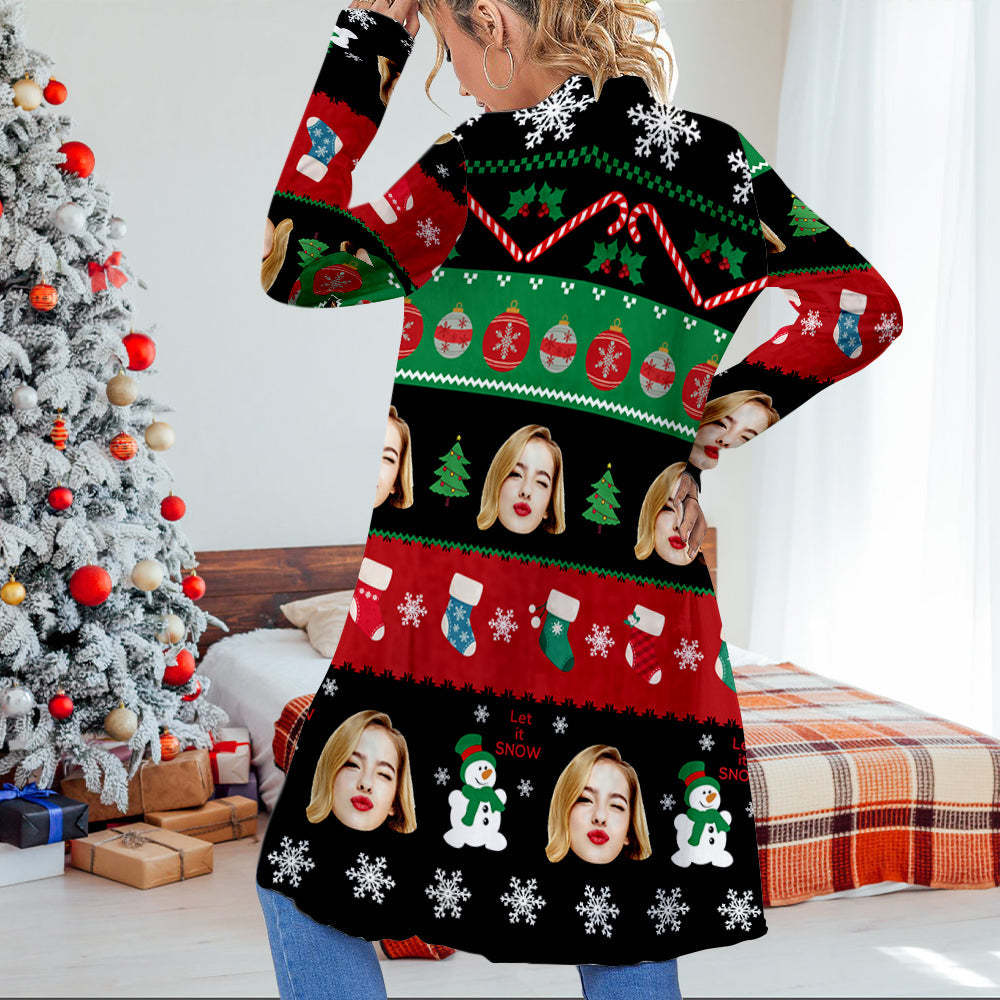 Personalized Christmas Cardigan Women Open Front Long Sleeve Cardigans for Christmas Gifts - MyFaceSocksAu