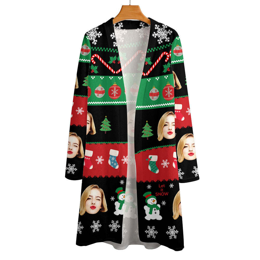 Personalized Christmas Cardigan Women Open Front Long Sleeve Cardigans for Christmas Gifts - MyFaceSocksAu