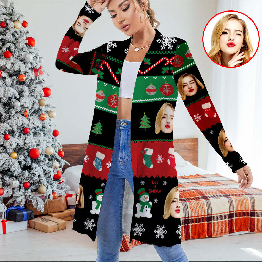 Personalized Christmas Cardigan Women Open Front Long Sleeve Cardigans for Christmas Gifts - MyFaceSocksAu