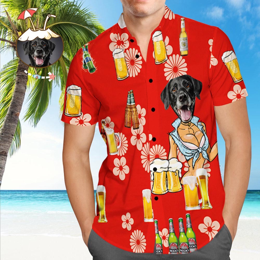 Custom Dog Face Hawaiian Shirt Custom Hawaiian Shirt with Photo Button Down Beach Shirts - MyFaceSocksAu