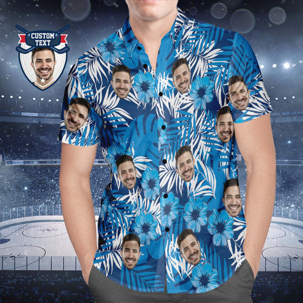 Custom Printed Hawaiian Shirt for Fans Personalized Face and Text Hawaiian Shirt Gift for fans - Flowers and Leaves Design - MyFaceSocksAu