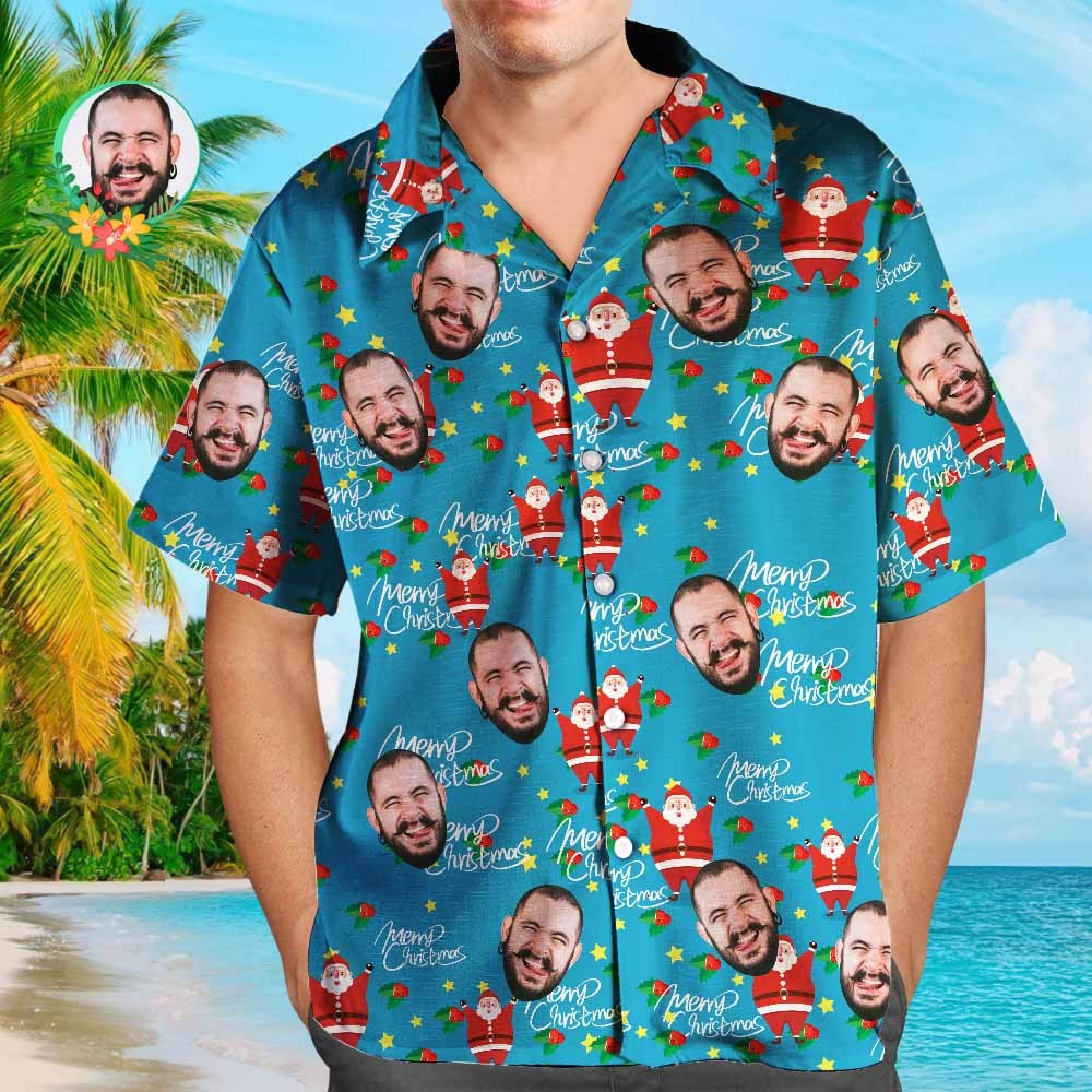 Custom Hawaiian Shirt Personalized Face Men's Shirt Christmas Gift - Happy Santa