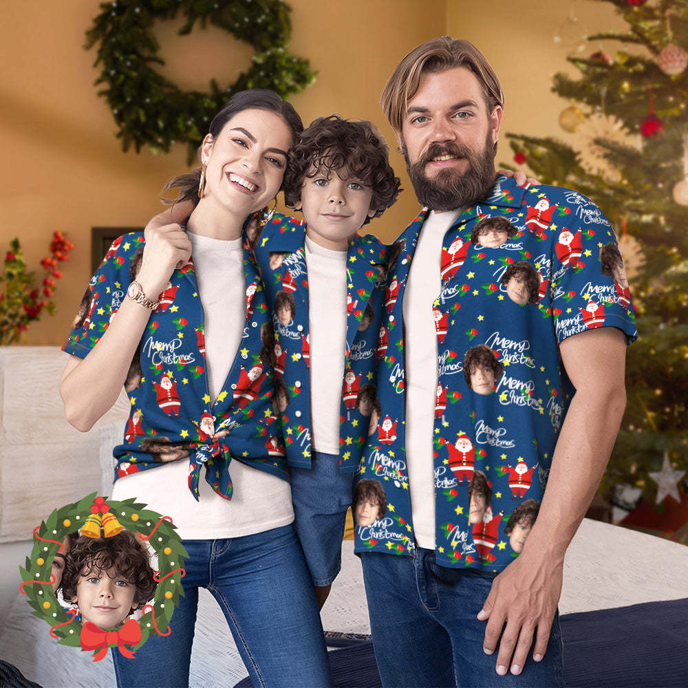 Custom Face Family Matching Hawaiian Outfit Christmas Pool Party Parent-child Wears - Happy Santa