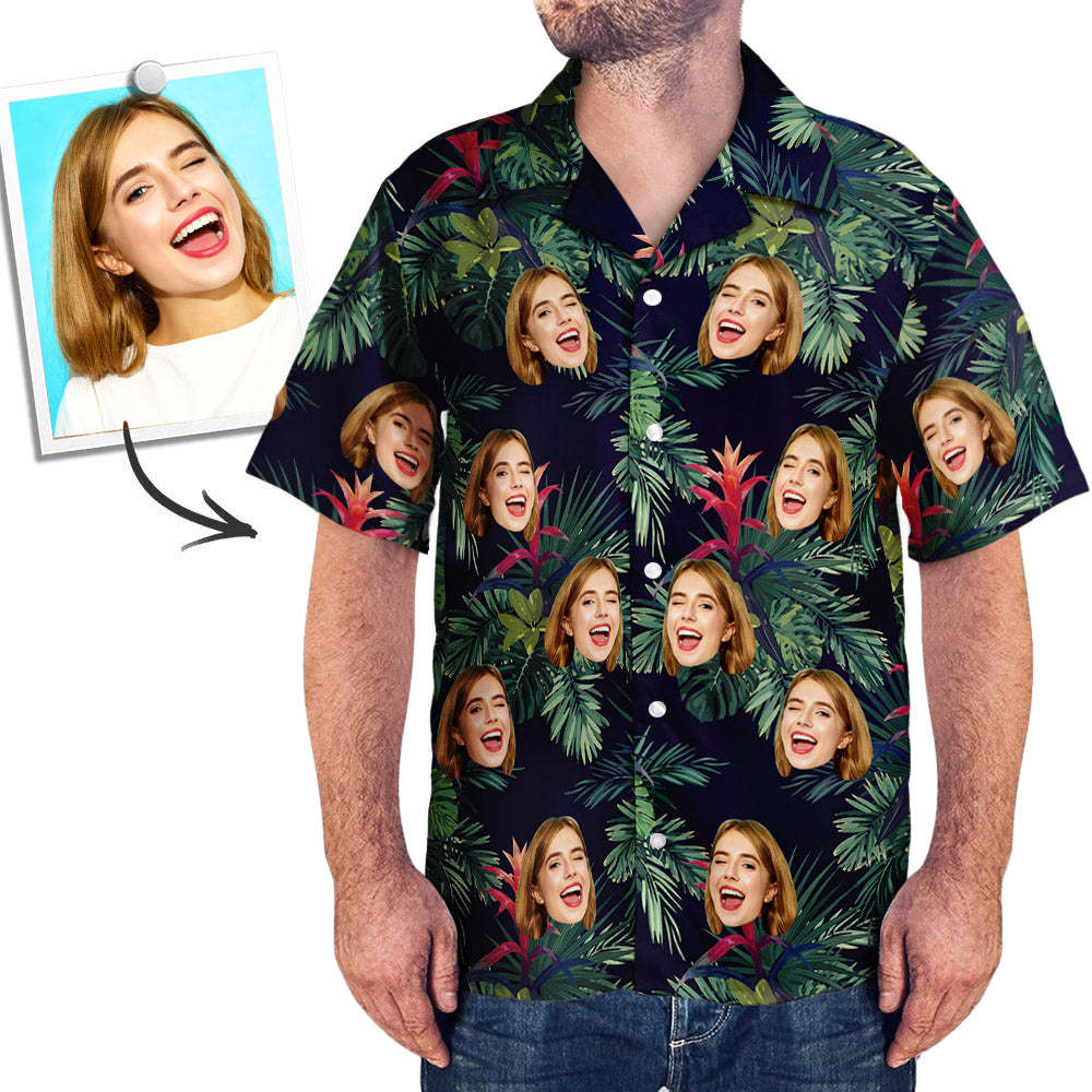 Custom Logo Hawaiian Shirts Summer Colorful Leaves Aloha Beach Shirt For Men - MyFaceSocksAu