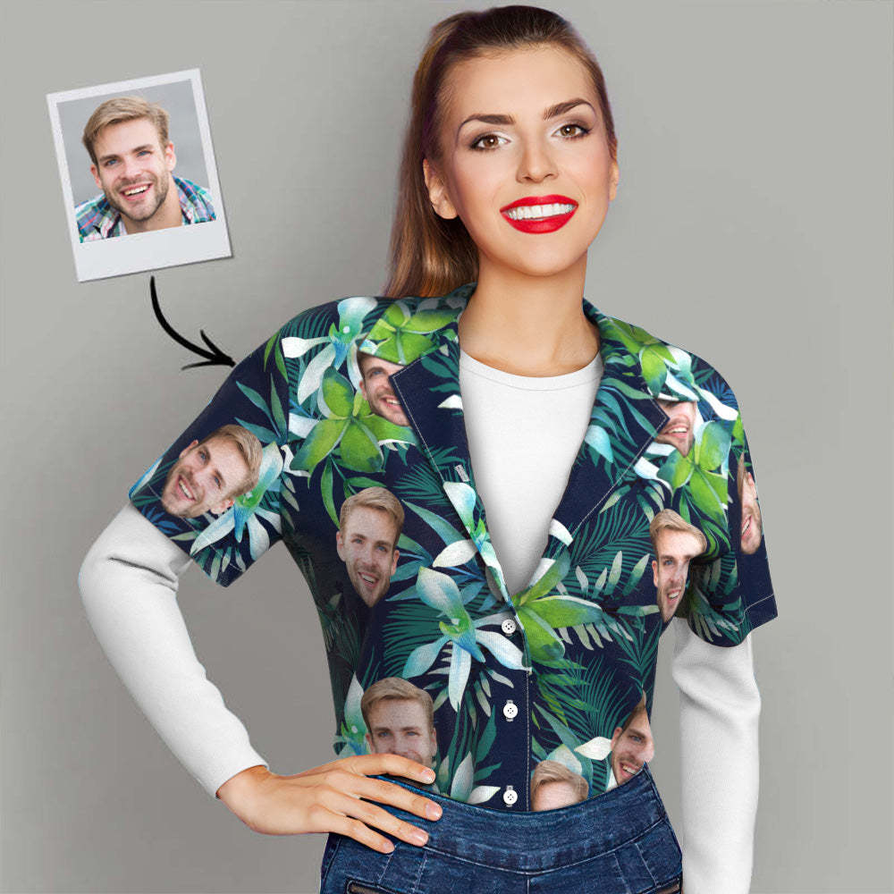Custom Face All Over Print Tropical Style Hawaiian Shirt -for Her - MyFaceSocksAu