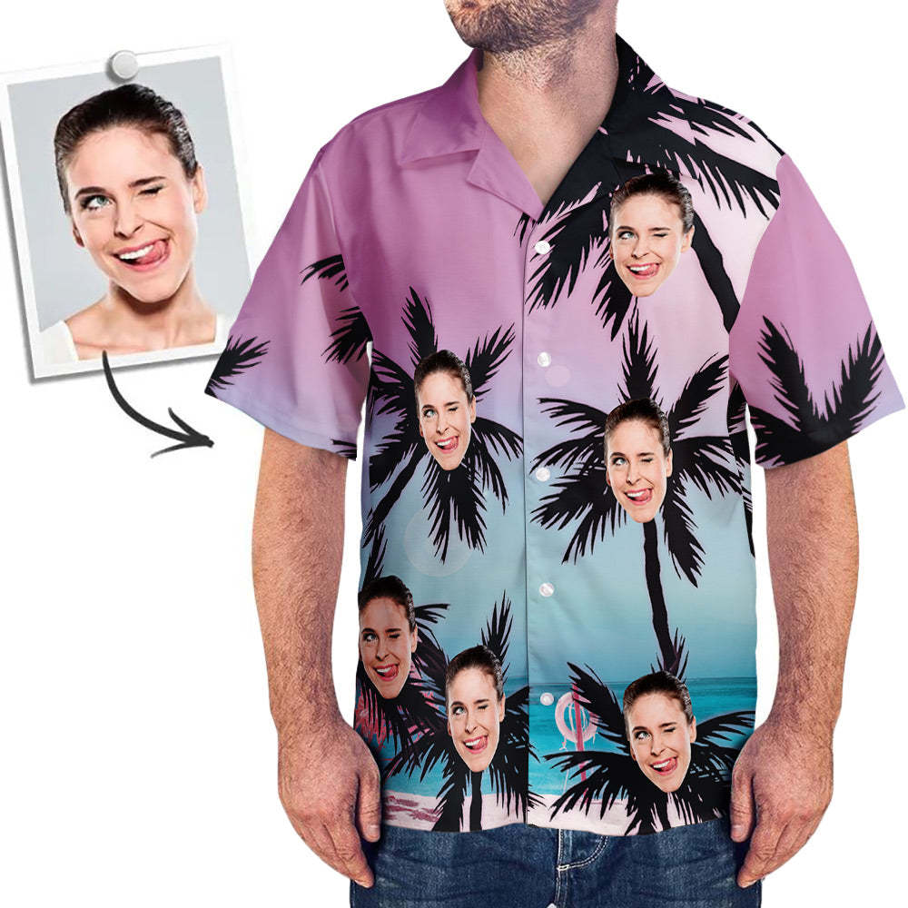 Custom Logo Hawaiian Shirts Sea and Coconut Tree Aloha Beach Shirt For Men - MyFaceSocksAu