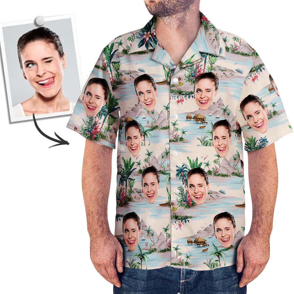 Custom Dog Face Hawaiian Shirt Custom Tropical Shirts  Men's All Over Print Hawaiian Shirt - MyFaceSocksAu