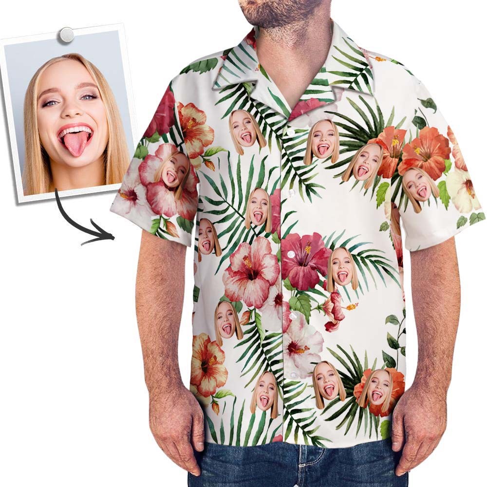 Custom Logo Hawaiian Shirts Summer Flowers Personalized Aloha Beach Shirt For Men - MyFaceSocksAu