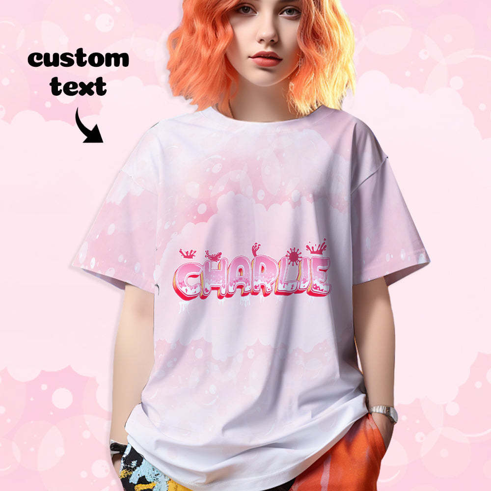 Custom T-shirt Personalised Name Tee Pink Unisex Summer T-shirt - MyFaceSocksAu