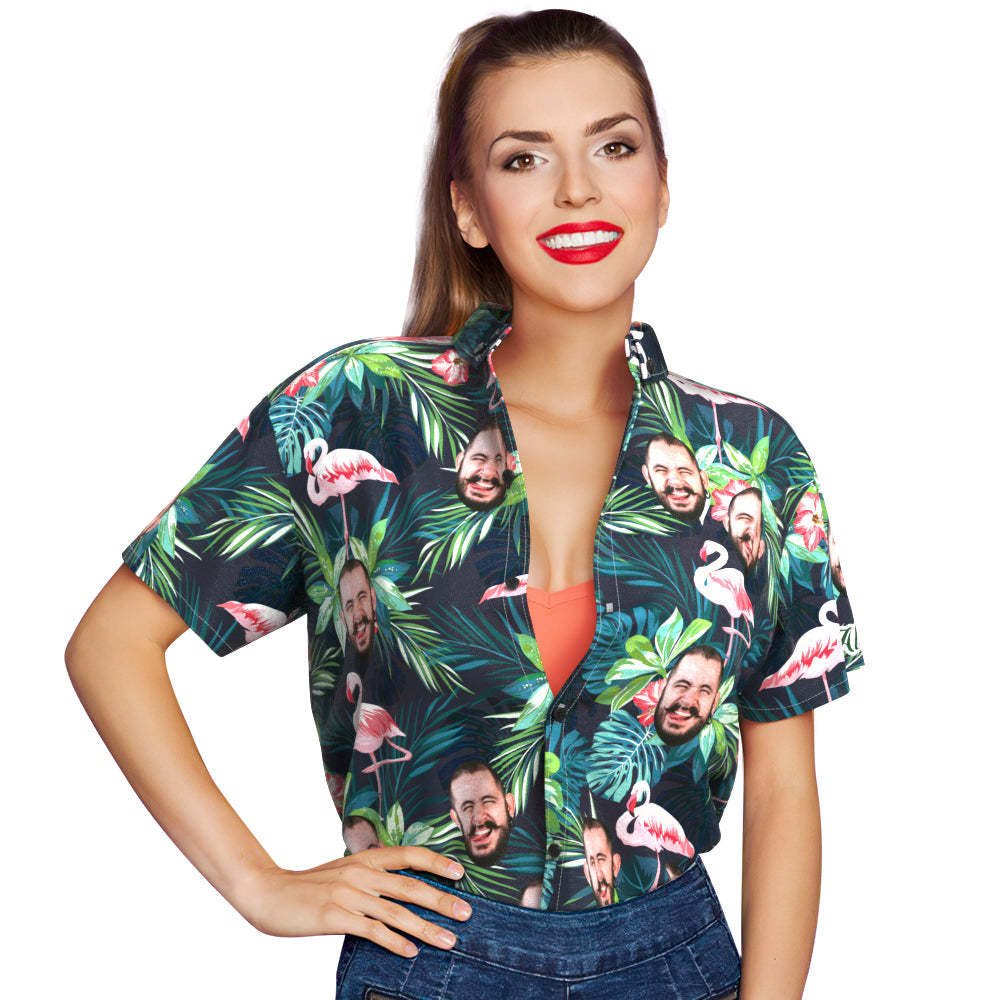 Custom Hawaiian Shirt with Dog on It Flamingo Flowers And Leaves Shirt for Pet Owner - MyFaceSocksAu