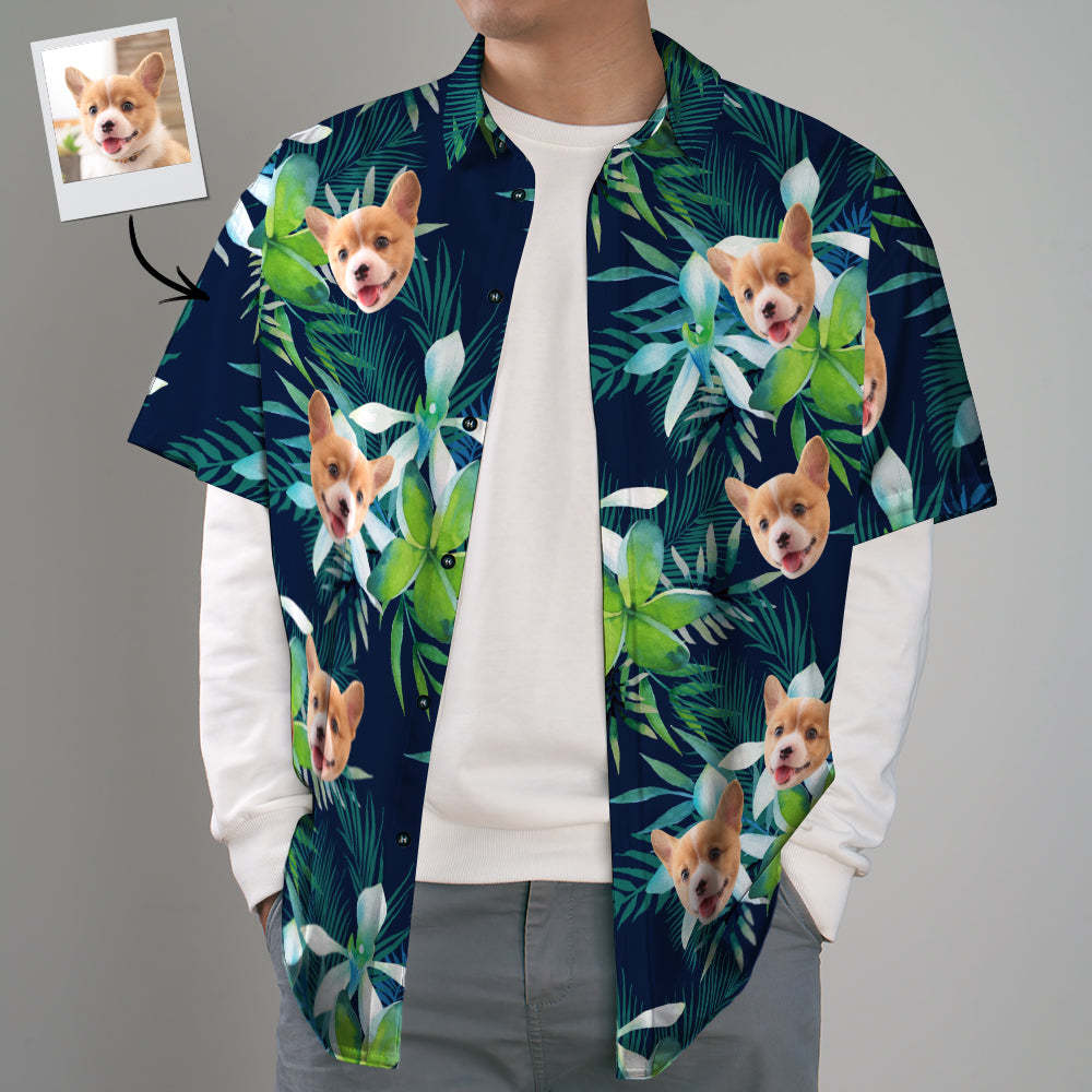Custom Hawaiian Shirt with Face Custom Dog Face Hawaiian Shirt Leaves Tropical Shirts for Gift - MyFaceSocksEU