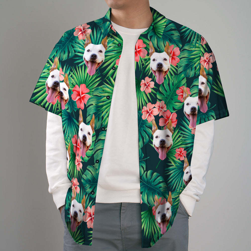 Black Friday Custom Tropical Shirts Custom Dog Face Hawaiian Shirt Leaves & Flowers Shirt for Christmas Gifts - MyFaceSocksAu