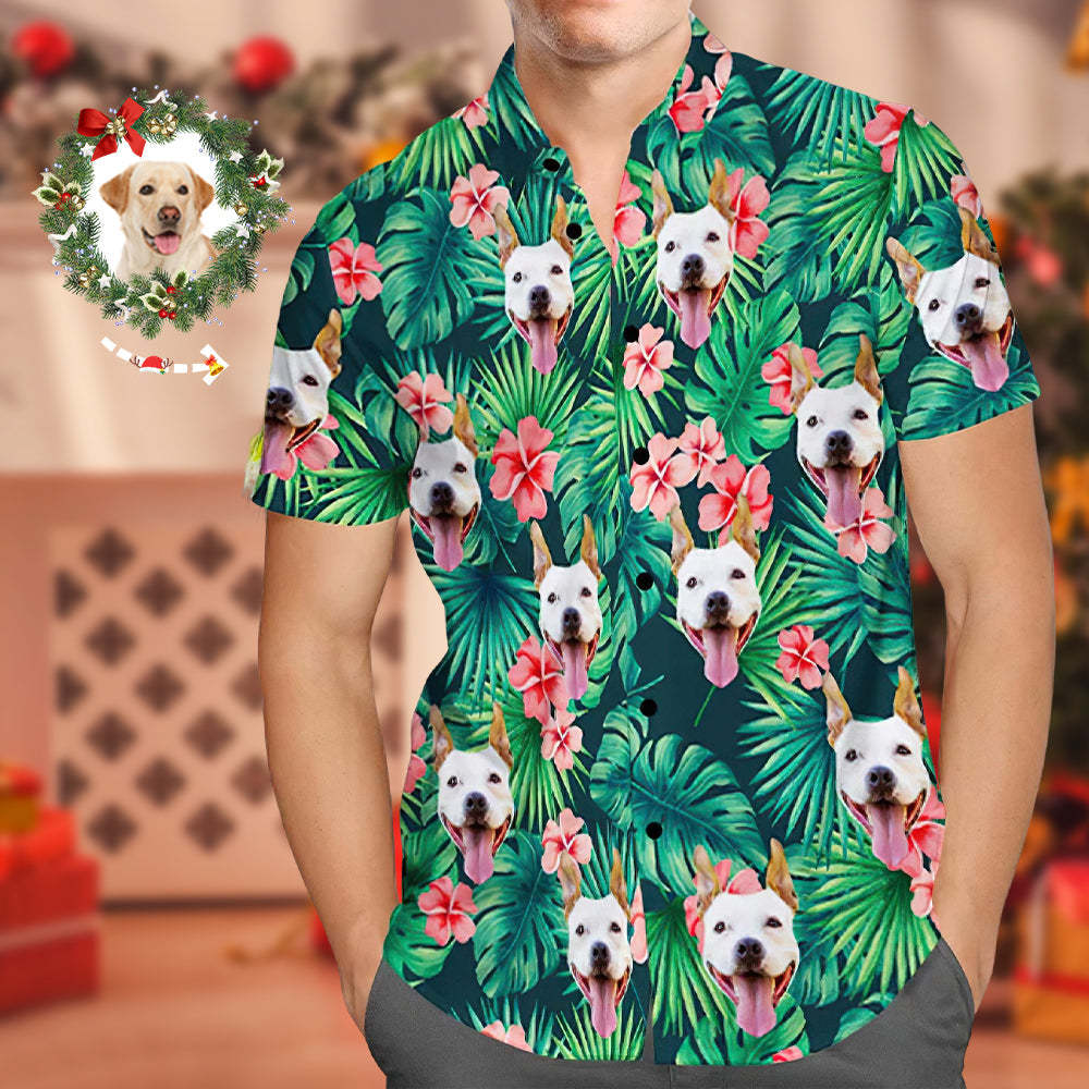 Black Friday Custom Tropical Shirts Custom Dog Face Hawaiian Shirt Leaves & Flowers Shirt for Christmas Gifts - MyFaceSocksAu
