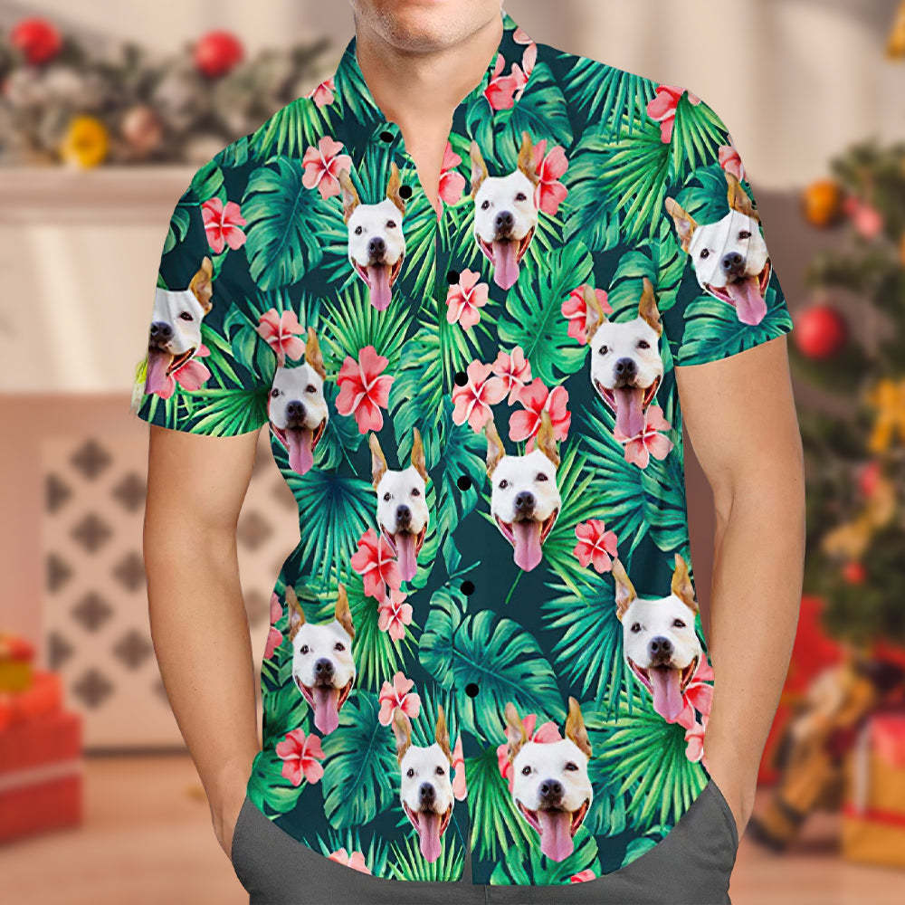 Black Friday Custom Tropical Shirts Custom Dog Face Hawaiian Shirt Leaves & Flowers Shirt for Christmas Gifts - MyFaceSocksAu