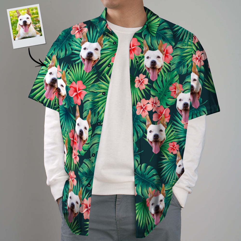Custom Tropical Shirts Custom Dog Face Hawaiian Shirt Leaves & Flowers Shirt - MyFaceSocksAu