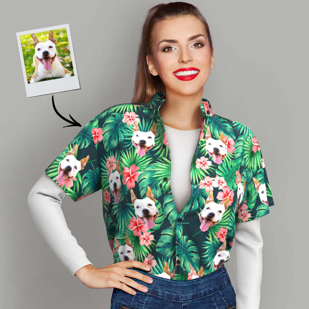Custom Tropical Shirts Custom Dog Face Hawaiian Shirt Leaves & Flowers Shirt - MyFaceSocksAu