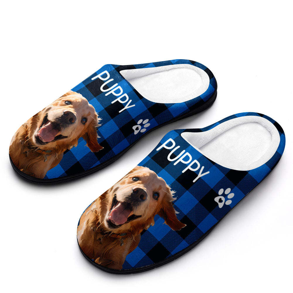 Custom Photo and Name Women Men Slippers With Footprint Personalized Pink Casual House Cotton Slippers Christmas Gift For Pet Lover - MyFaceSocksAu
