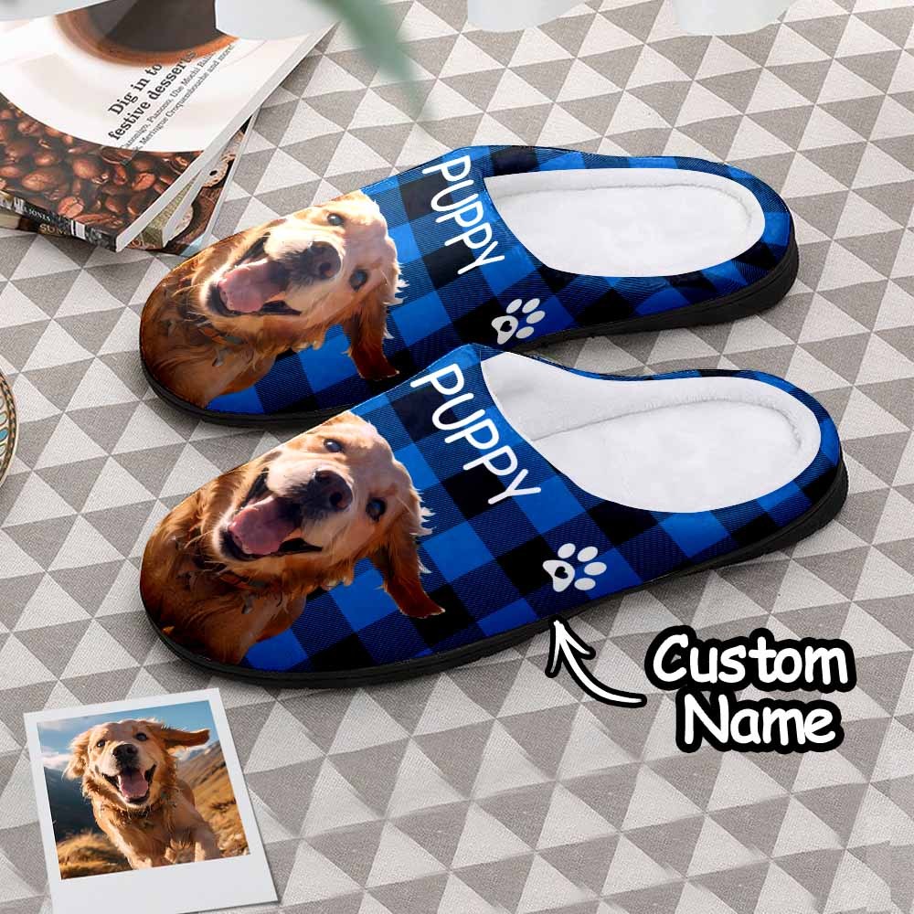 Custom Photo and Name Women Men Slippers With Footprint Personalized Pink Casual House Cotton Slippers Christmas Gift For Pet Lover - MyFaceSocksAu