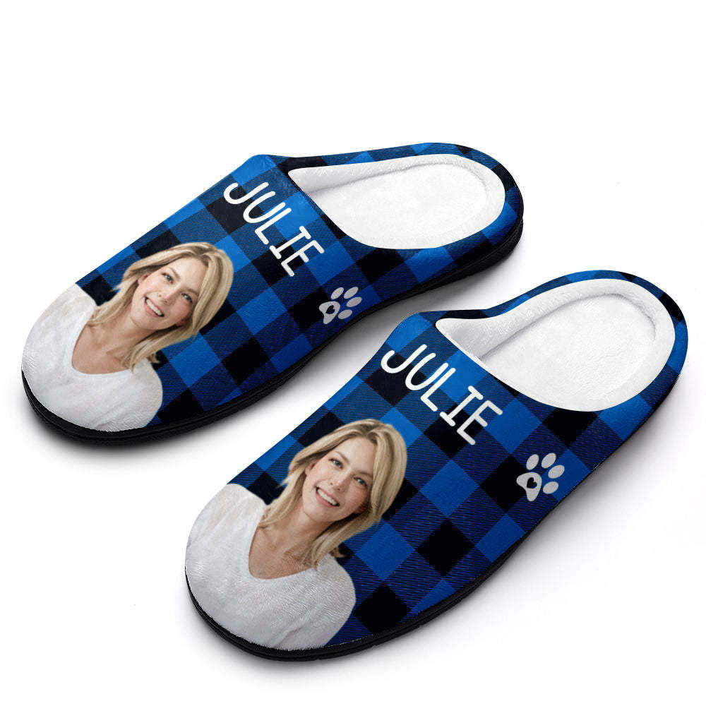 Custom Photo and Name Women Men Slippers With Footprint Personalized Pink Casual House Cotton Slippers Christmas Gift For Pet Lover - MyFaceSocksAu