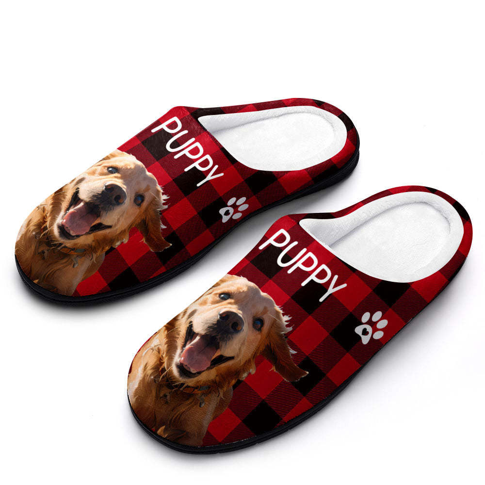 Custom Photo and Name Women Men Slippers With Footprint Personalized Pink Casual House Cotton Slippers Christmas Gift For Pet Lover - MyFaceSocksAu