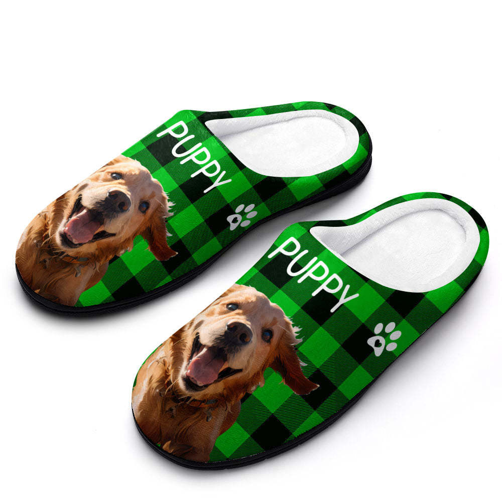 Custom Photo and Name Women Men Slippers With Footprint Personalized Pink Casual House Cotton Slippers Christmas Gift For Pet Lover - MyFaceSocksAu