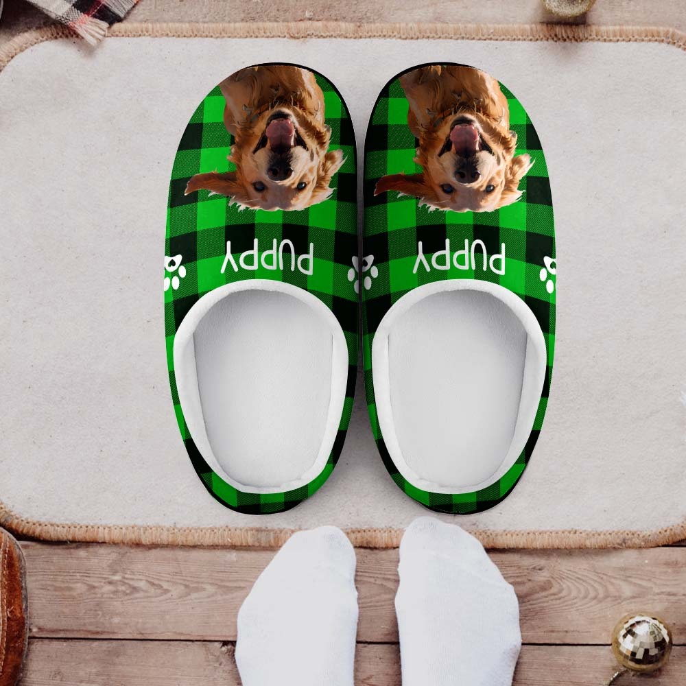 Custom Photo and Name Women Men Slippers With Footprint Personalized Pink Casual House Cotton Slippers Christmas Gift For Pet Lover - MyFaceSocksAu
