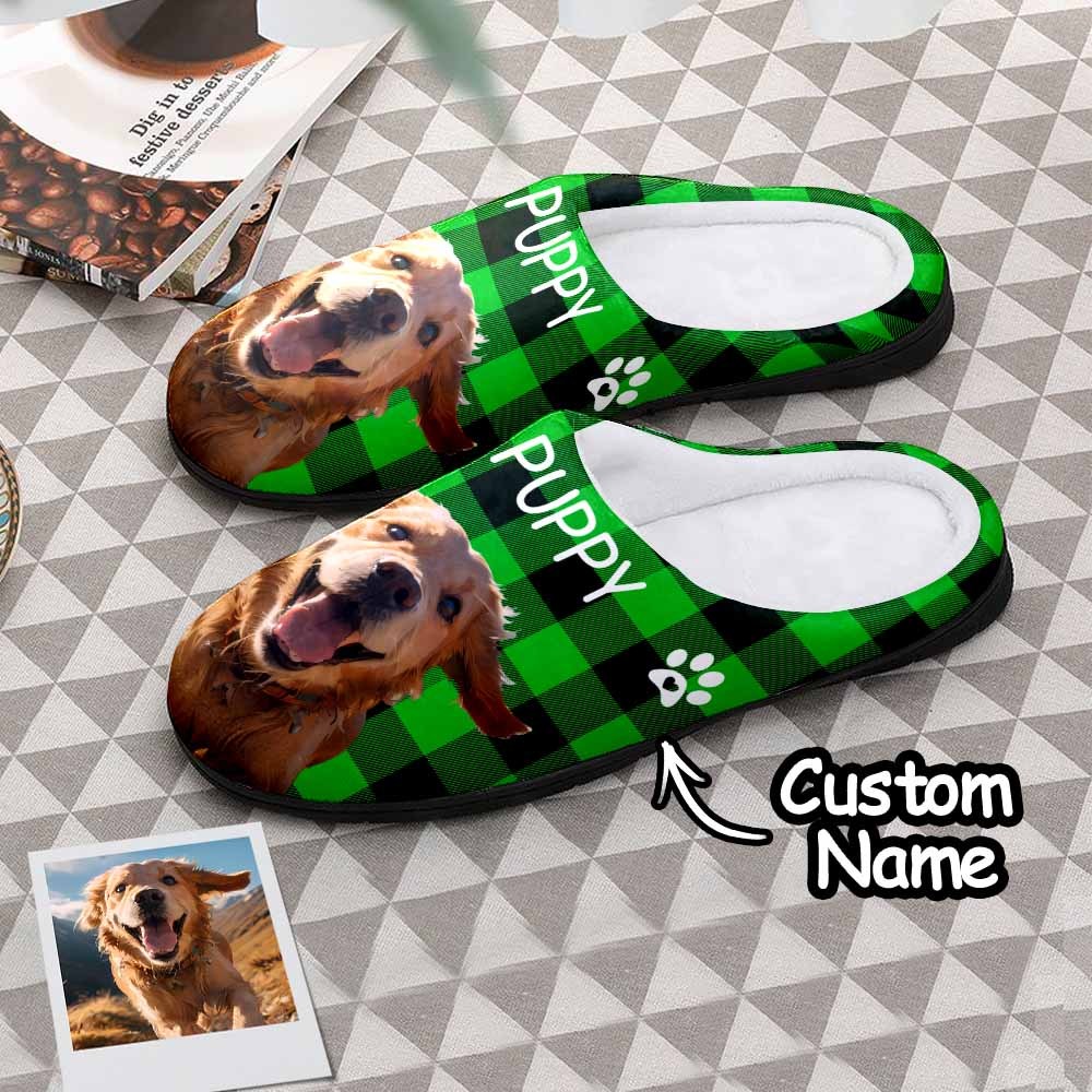 Custom Photo and Name Women Men Slippers With Footprint Personalized Pink Casual House Cotton Slippers Christmas Gift For Pet Lover - MyFaceSocksAu