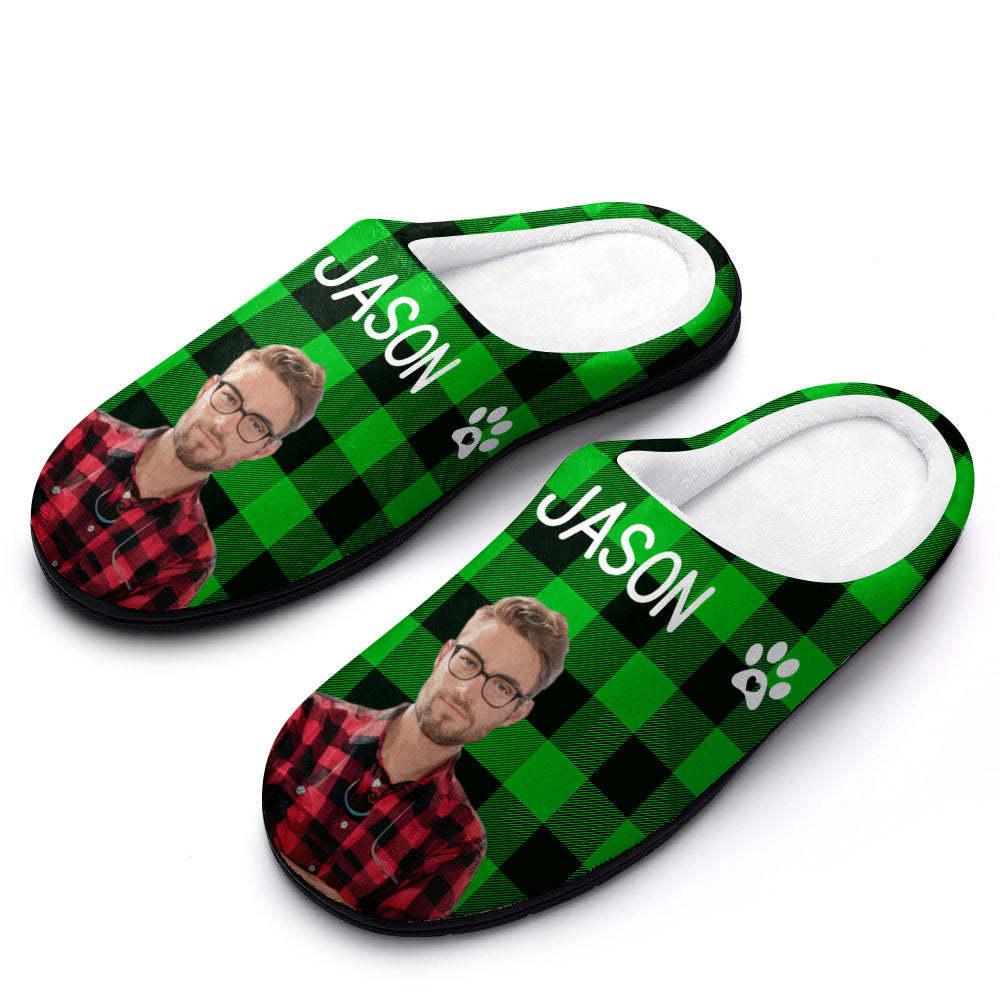Custom Photo and Name Women Men Slippers With Footprint Personalized Pink Casual House Cotton Slippers Christmas Gift For Pet Lover - MyFaceSocksAu