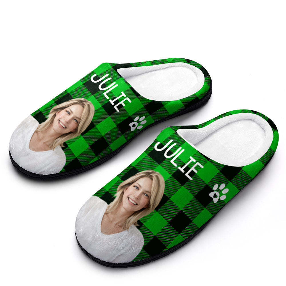 Custom Photo and Name Women Men Slippers With Footprint Personalized Pink Casual House Cotton Slippers Christmas Gift For Pet Lover - MyFaceSocksAu