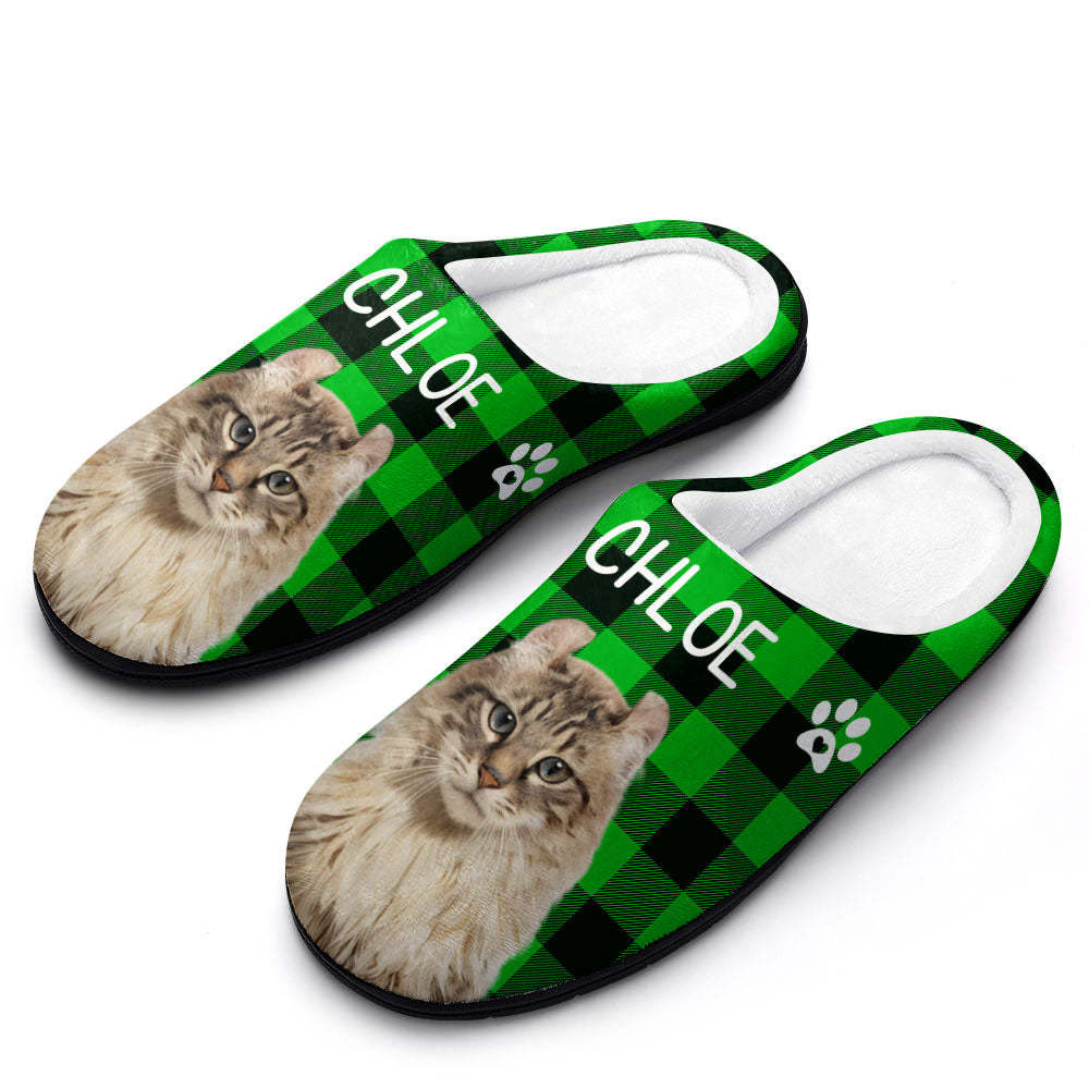 Custom Photo and Name Women Men Slippers With Footprint Personalized Pink Casual House Cotton Slippers Christmas Gift For Pet Lover - MyFaceSocksAu