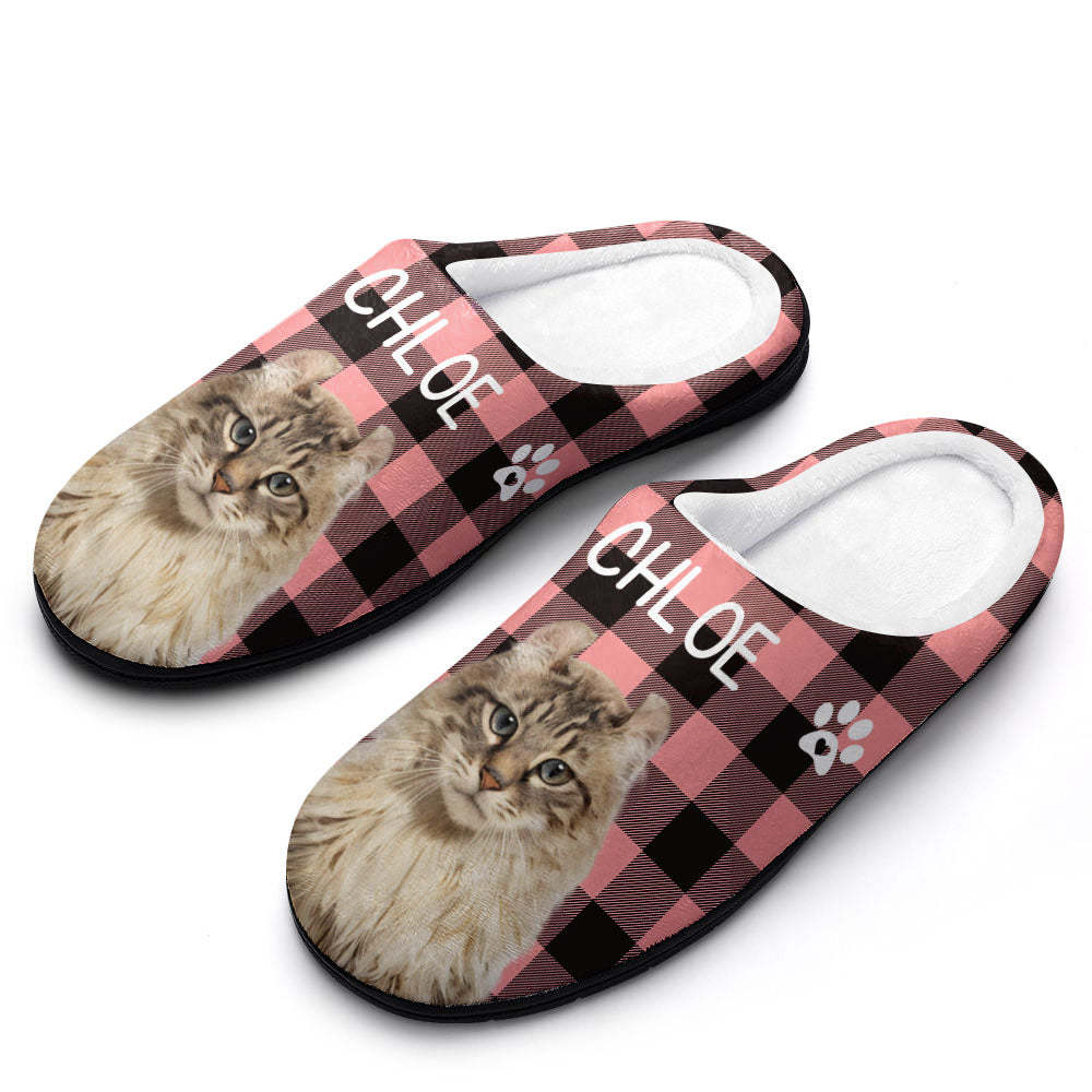 Custom Photo and Name Women Men Slippers With Footprint Personalized Pink Casual House Cotton Slippers Christmas Gift For Pet Lover - MyFaceSocksAu