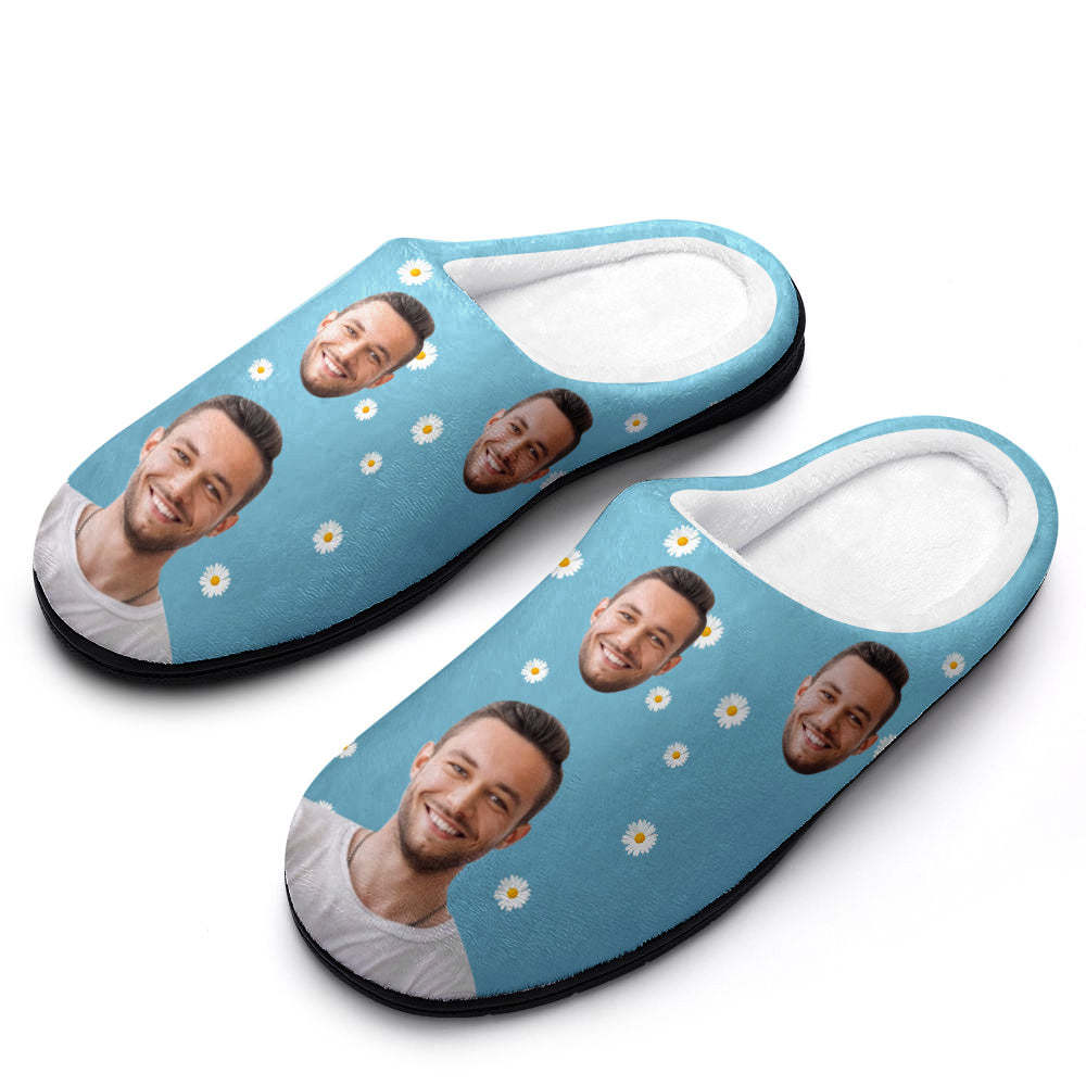 Custom Photo Women and Men's Slippers With Daisy Personalized Casual House Cotton Slippers Christmas Gift - MyFaceSocksAu