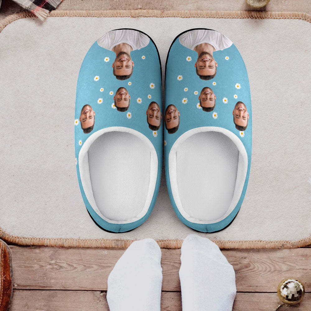 Custom Photo Women and Men's Slippers With Daisy Personalized Casual House Cotton Slippers Christmas Gift - MyFaceSocksAu
