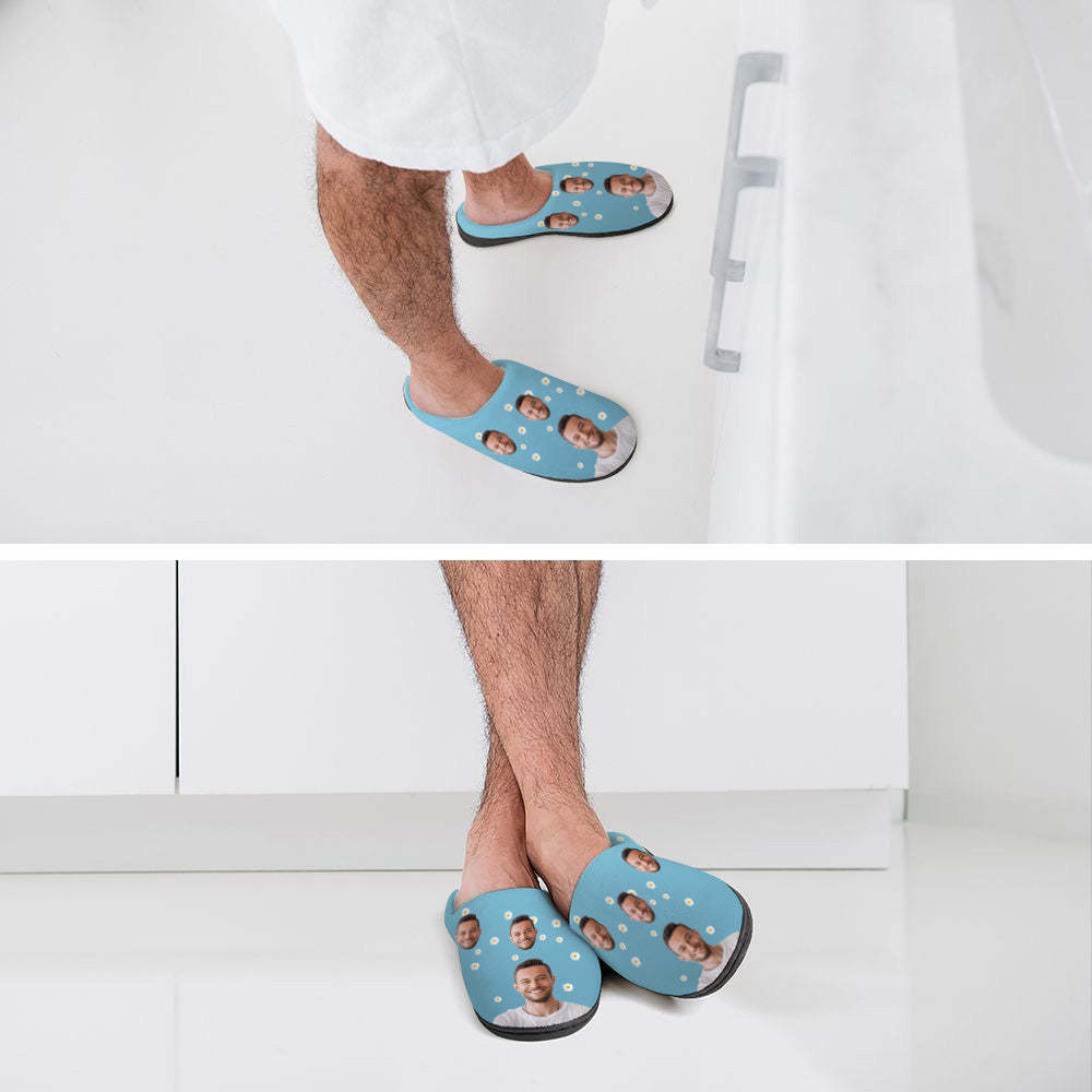 Custom Photo Women and Men's Slippers With Daisy Personalized Casual House Cotton Slippers Christmas Gift - MyFaceSocksAu