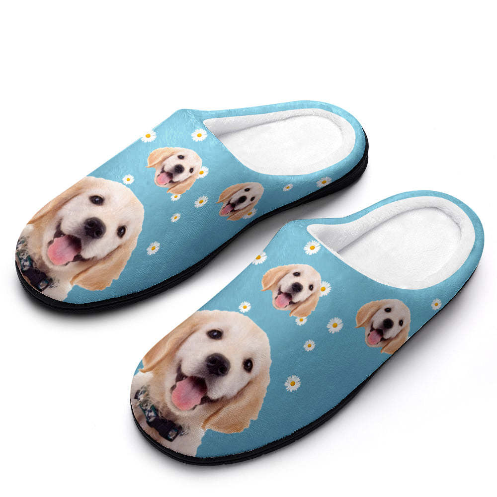 Custom Photo Women and Men's Slippers With Daisy Personalized Casual House Cotton Slippers Christmas Gift - MyFaceSocksAu