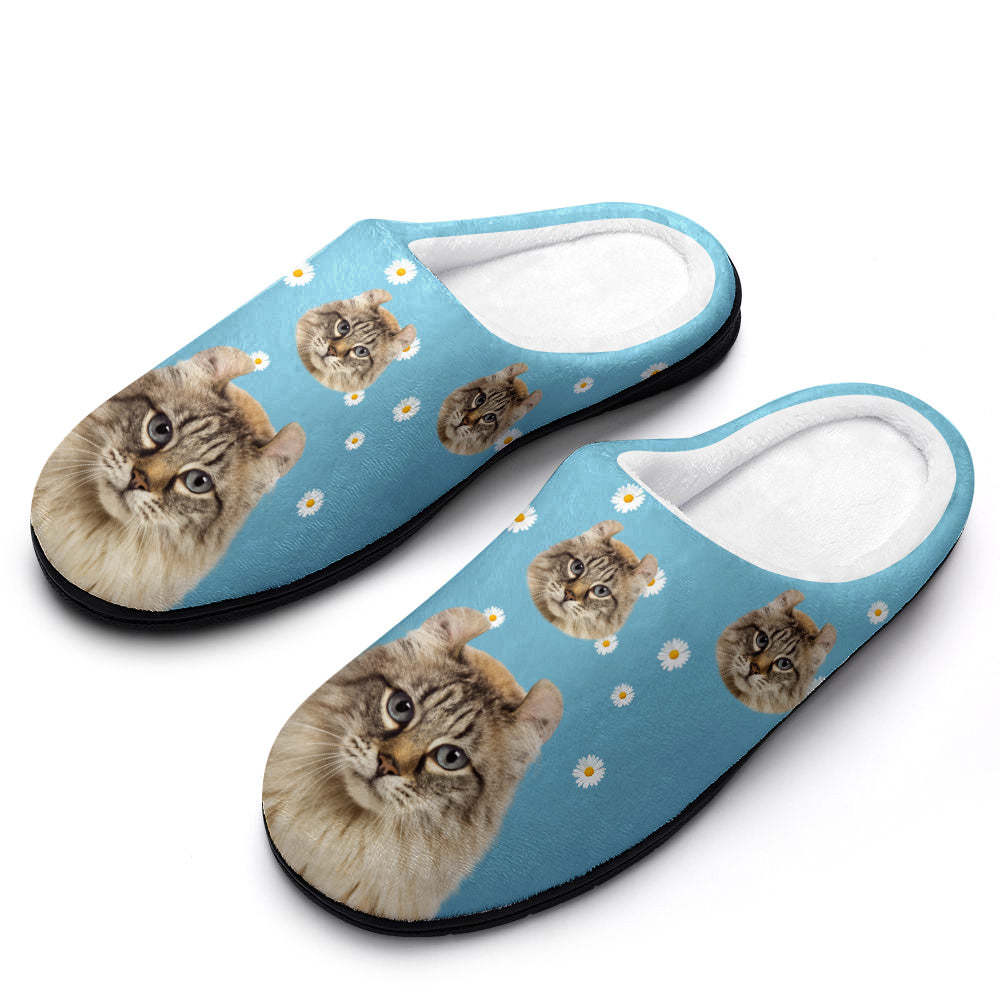 Custom Photo Women and Men's Slippers With Daisy Personalized Casual House Cotton Slippers Christmas Gift - MyFaceSocksAu