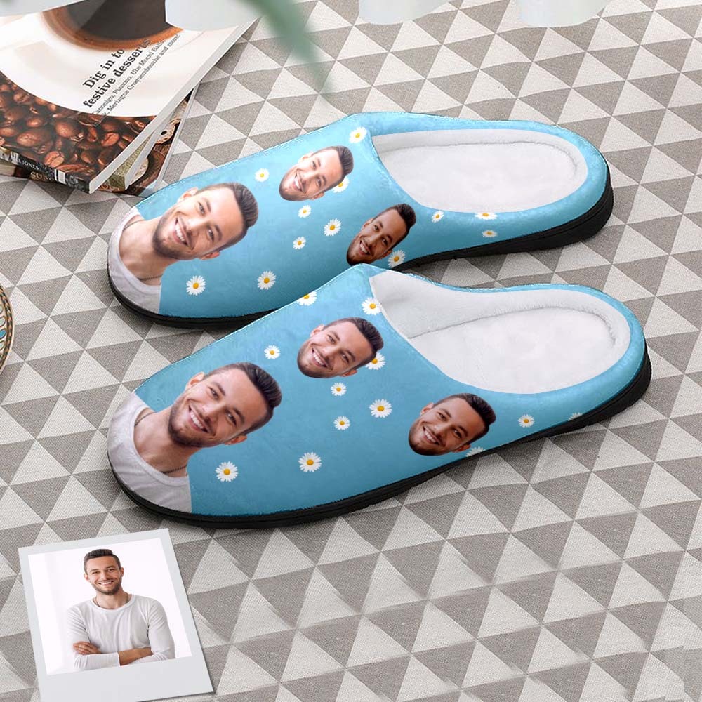 Custom Photo Women and Men's Slippers With Daisy Personalized Casual House Cotton Slippers Christmas Gift - MyFaceSocksAu