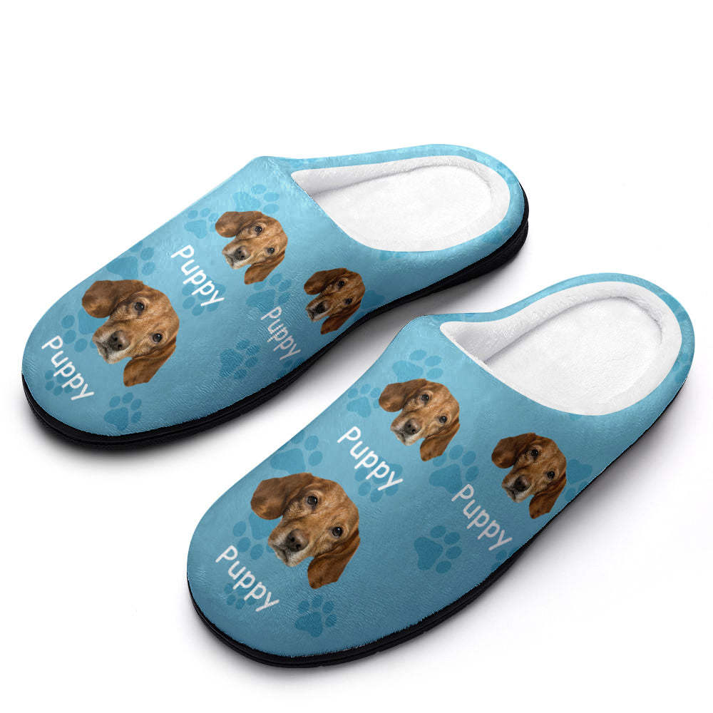 Custom Photo and Name Women Men Slippers With Footprint Personalized Casual House Cotton Slippers Christmas Gift - MyFaceSocksAu