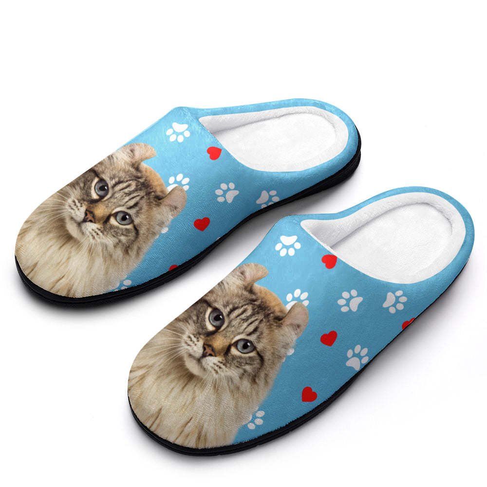 Custom Photo Women Men Slippers With Footprint and Heart Personalized Casual House Cotton Slippers Christmas Gift For Pet Lover - MyFaceSocksAu