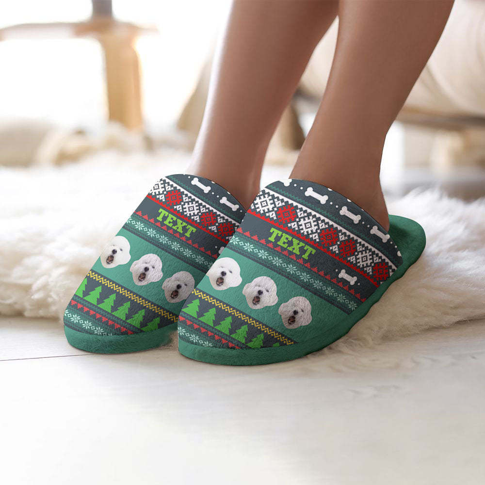 Custom Face And Text Women's and Men's Slippers Personalised Pet Casual House Shoes Indoor Outdoor Bedroom Christmas Cotton Slippers - MyFaceSocksAu