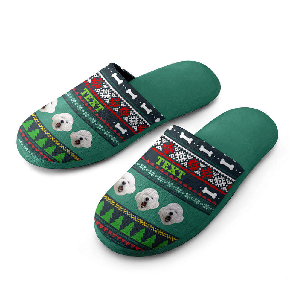 Custom Face And Text Women's and Men's Slippers Personalised Pet Casual House Shoes Indoor Outdoor Bedroom Christmas Cotton Slippers - MyFaceSocksAu
