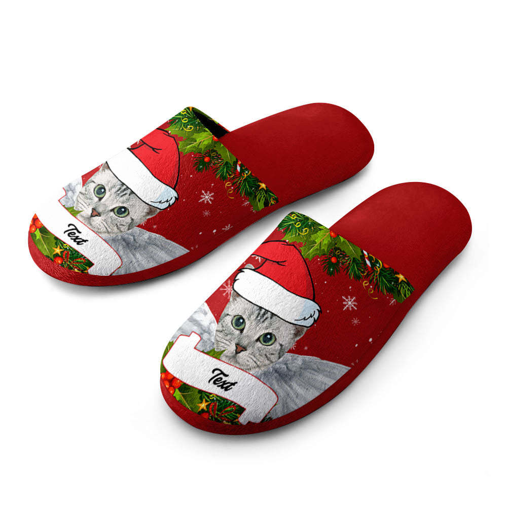 Custom Face And Text Women's and Men's Cotton Slippers Personalised Casual House Shoes Indoor Outdoor Bedroom Slippers Christmas Gift For Pet Lovers - MyFaceSocksAu
