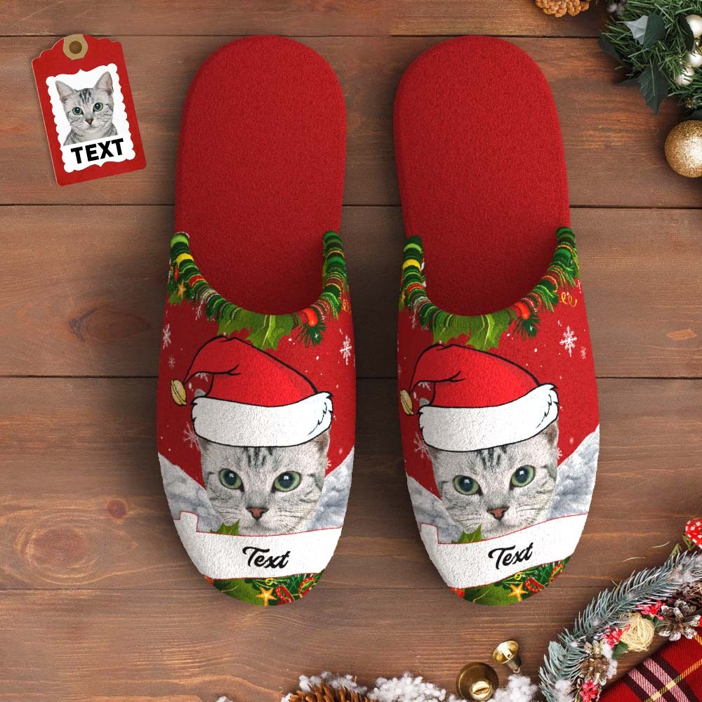 Custom Face And Text Women's and Men's Cotton Slippers Personalised Casual House Shoes Indoor Outdoor Bedroom Slippers Christmas Gift For Pet Lovers - MyFaceSocksAu